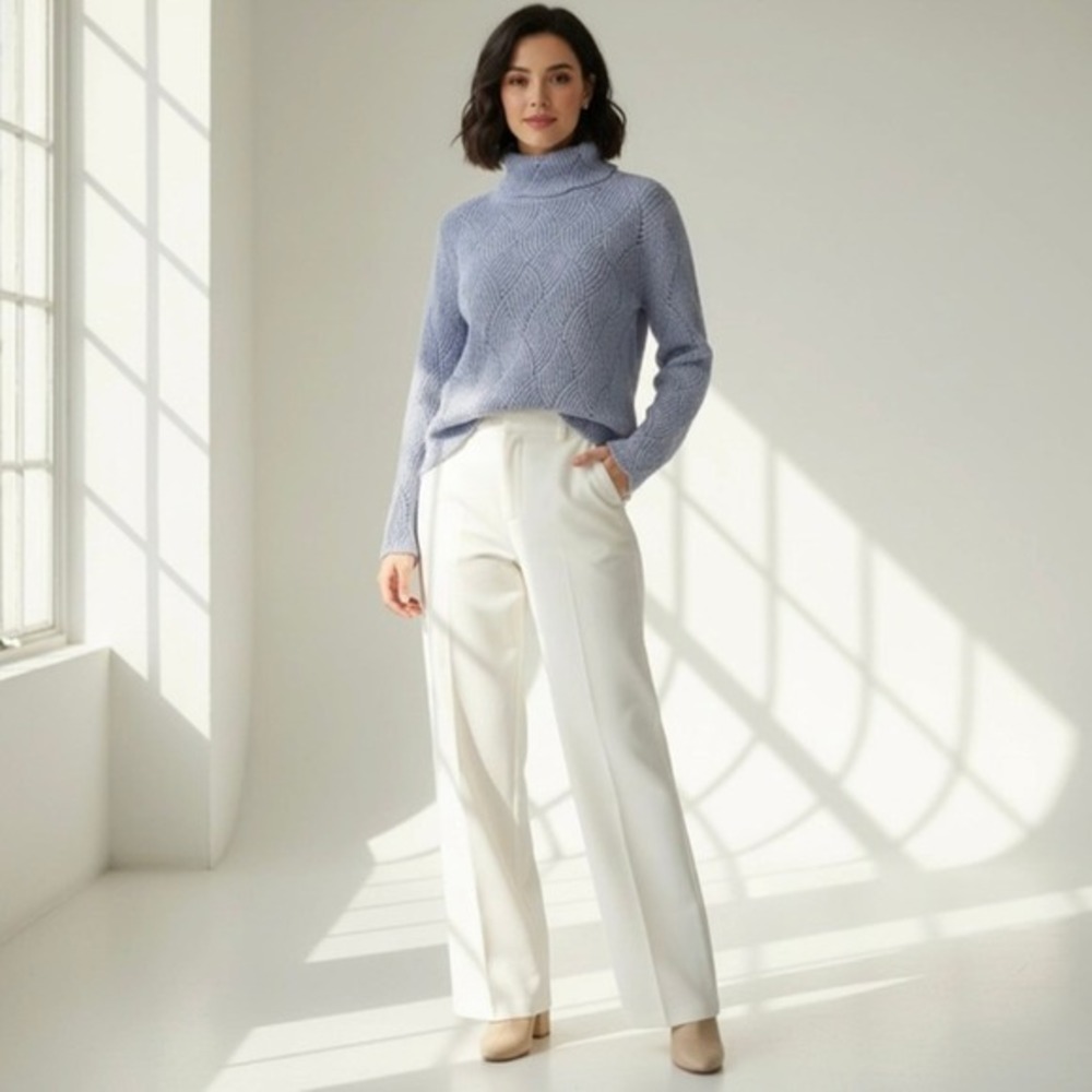 SUNDANCE Champlain Silk Turtleneck Sweater Pointelle Flame Stitch Pullover Small